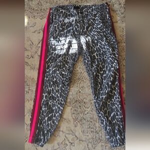 MOTHER Leopard Print Jean Joggers Leggings with Pink Side Stripes Size 30